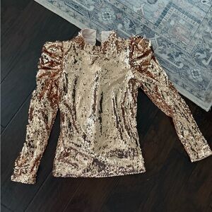 Gold sequin puff sleeve long sleeve top size small (can fit xs) nwot